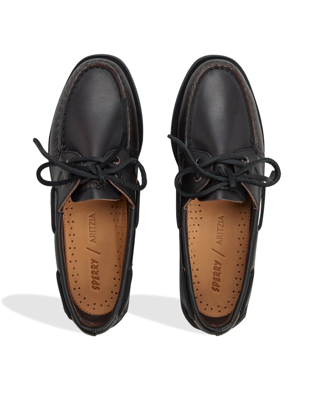 Sperry Aritzia black/brown combo boat loafer